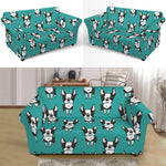 Cartoon Boston Terrier Pattern Print Loveseat Slipcover