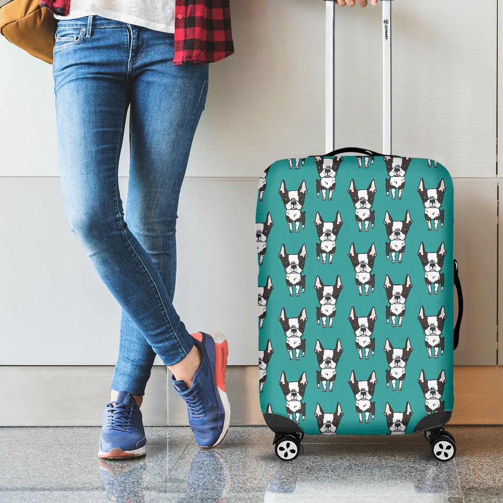 Cartoon Boston Terrier Pattern Print Luggage Cover