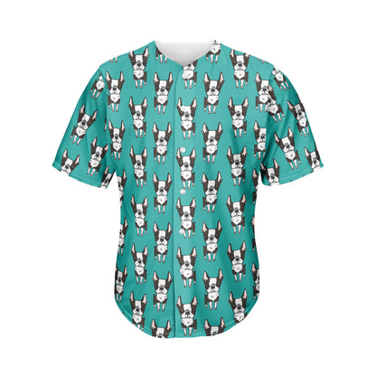 Cartoon Boston Terrier Pattern Print Men's Baseball Jersey