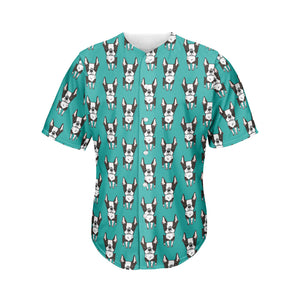 Cartoon Boston Terrier Pattern Print Men's Baseball Jersey