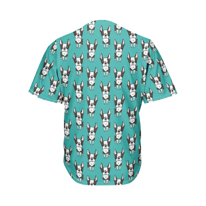 Cartoon Boston Terrier Pattern Print Men's Baseball Jersey