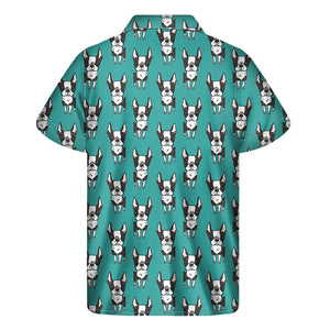 Cartoon Boston Terrier Pattern Print Men's Short Sleeve Shirt