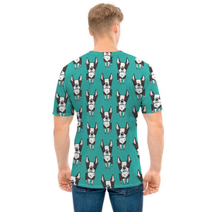 Cartoon Boston Terrier Pattern Print Men's T-Shirt