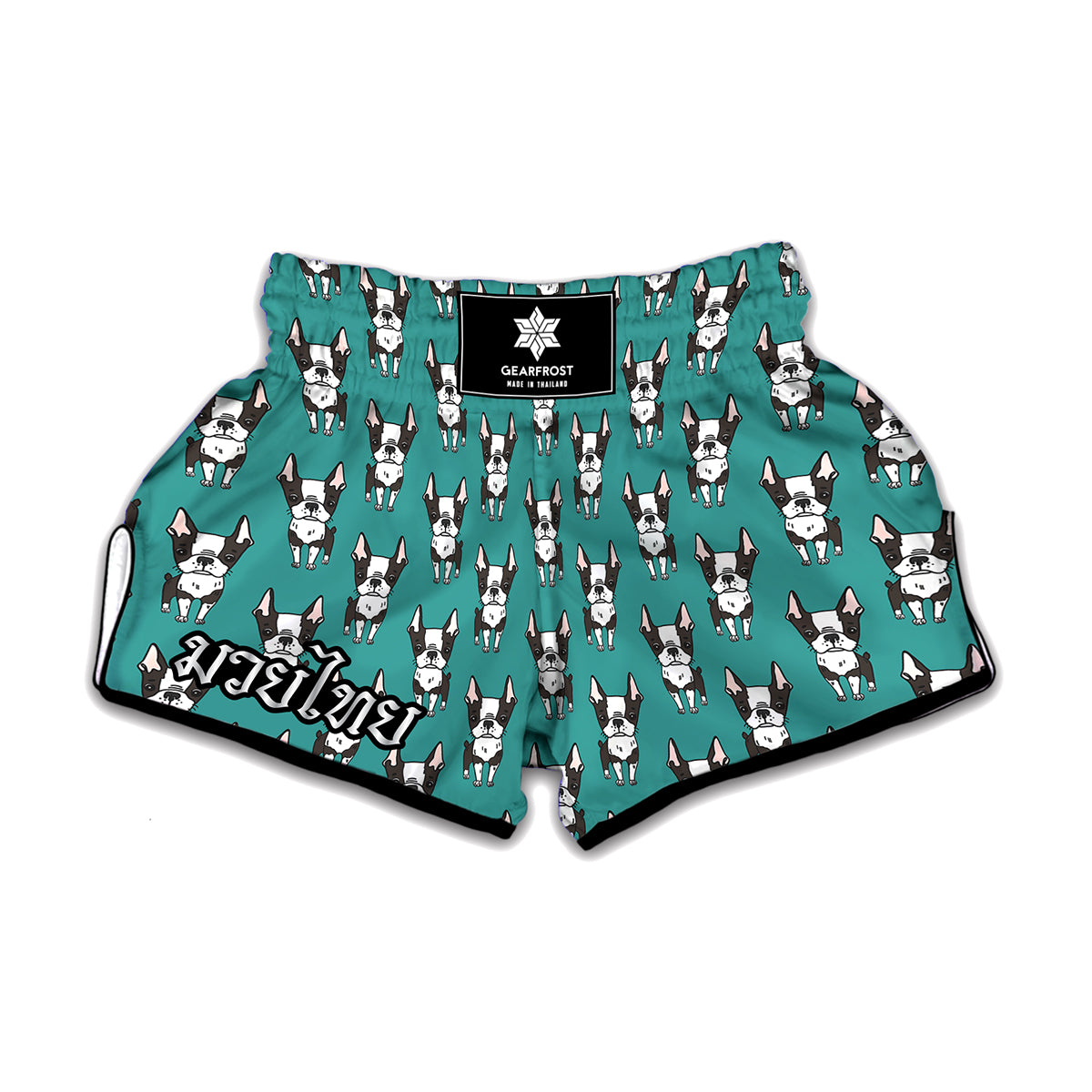 Cartoon Boston Terrier Pattern Print Muay Thai Boxing Shorts