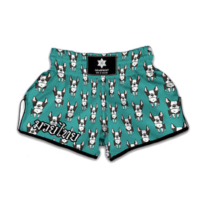 Cartoon Boston Terrier Pattern Print Muay Thai Boxing Shorts