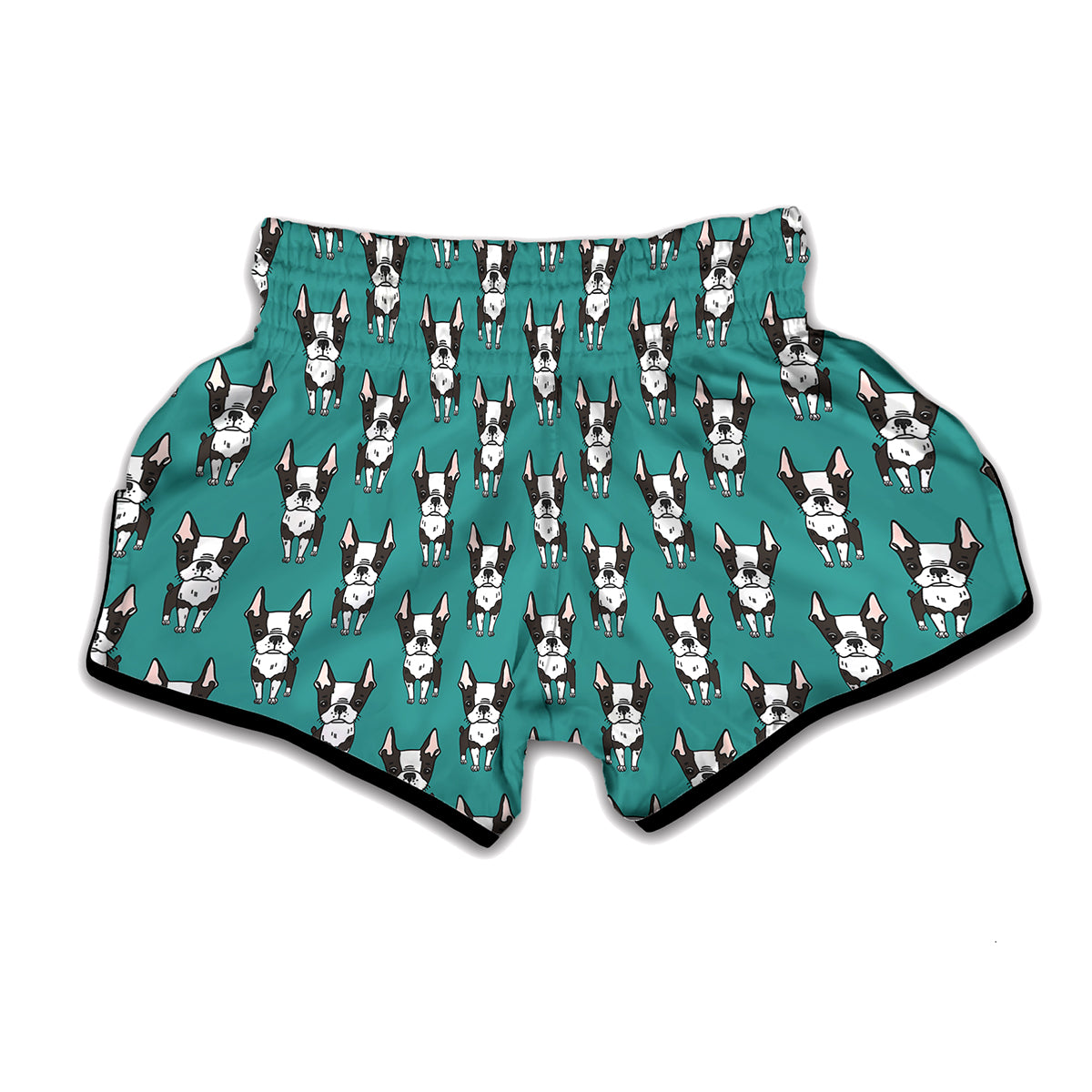 Cartoon Boston Terrier Pattern Print Muay Thai Boxing Shorts