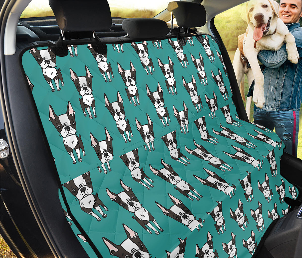 Cartoon Boston Terrier Pattern Print Pet Car Back Seat Cover