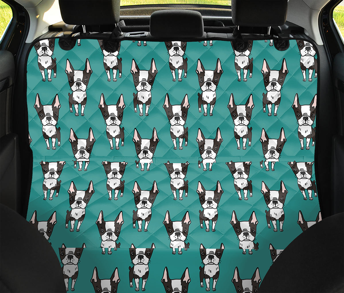 Cartoon Boston Terrier Pattern Print Pet Car Back Seat Cover