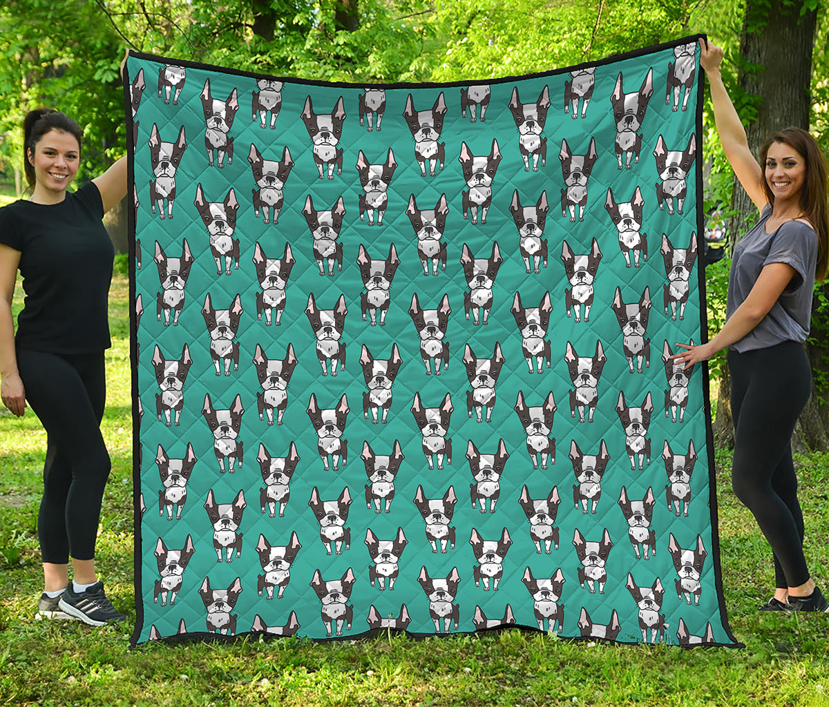 Cartoon Boston Terrier Pattern Print Quilt