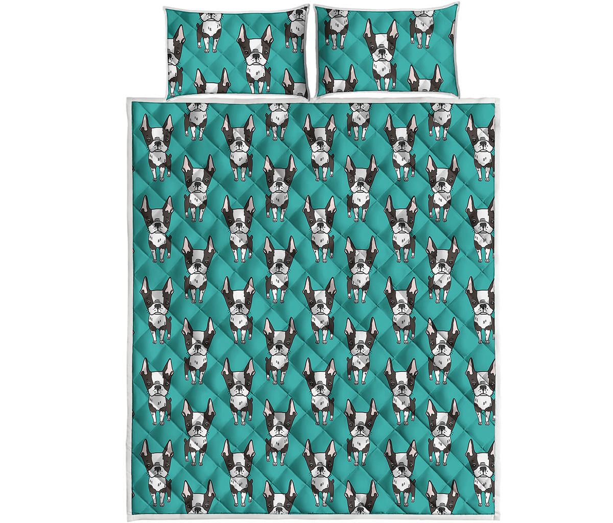 Cartoon Boston Terrier Pattern Print Quilt Bed Set