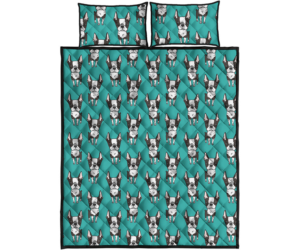 Cartoon Boston Terrier Pattern Print Quilt Bed Set