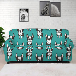 Cartoon Boston Terrier Pattern Print Sofa Cover