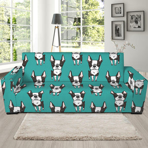 Cartoon Boston Terrier Pattern Print Sofa Slipcover