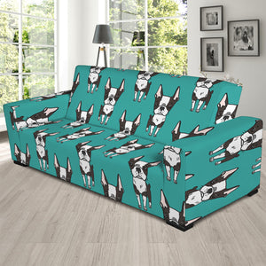 Cartoon Boston Terrier Pattern Print Sofa Slipcover