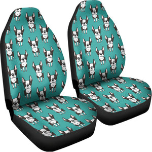 Cartoon Boston Terrier Pattern Print Universal Fit Car Seat Covers