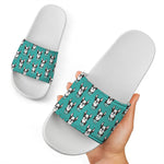 Cartoon Boston Terrier Pattern Print White Slide Sandals