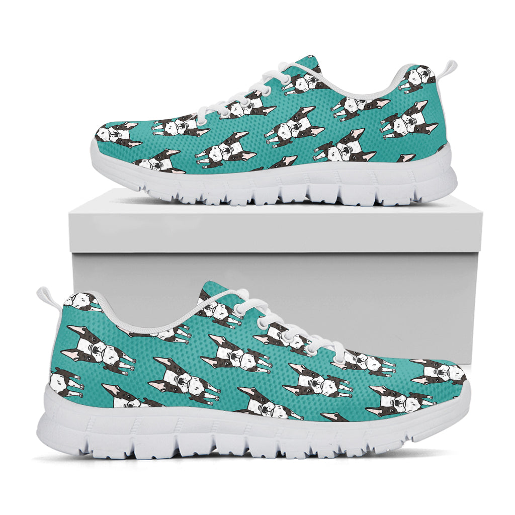 Cartoon Boston Terrier Pattern Print White Sneakers