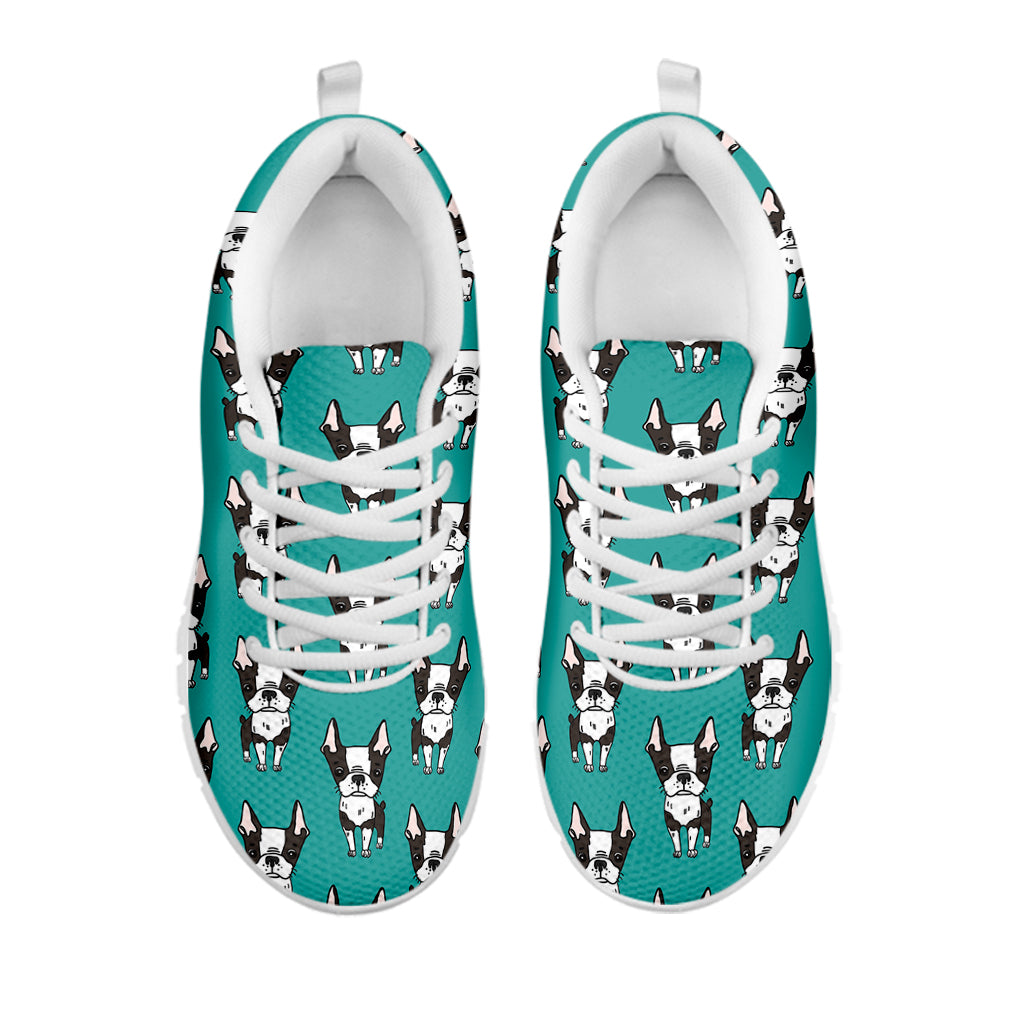 Cartoon Boston Terrier Pattern Print White Sneakers