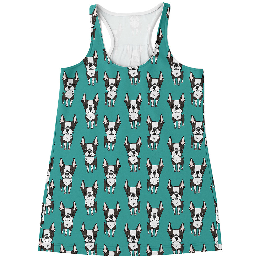 Cartoon Boston Terrier Pattern Print Women's Racerback Tank Top