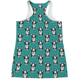 Cartoon Boston Terrier Pattern Print Women's Racerback Tank Top