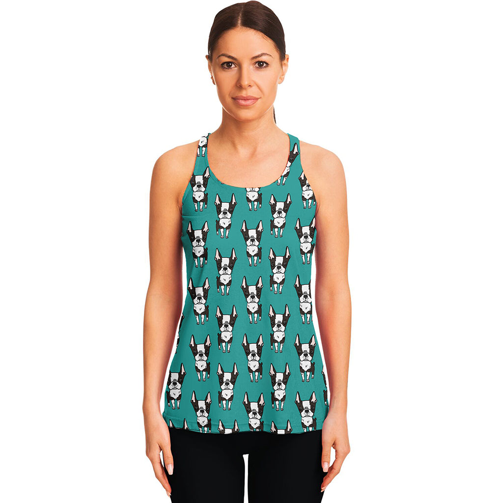 Cartoon Boston Terrier Pattern Print Women's Racerback Tank Top