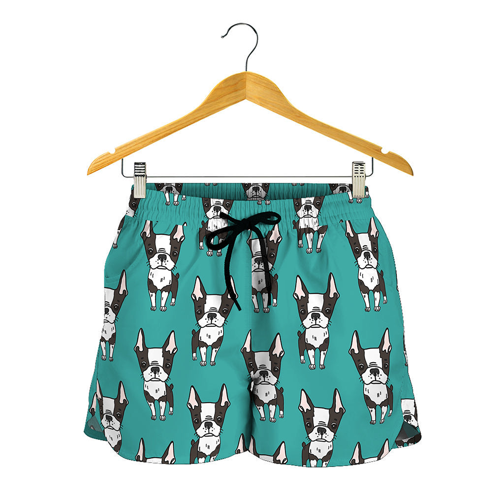 Cartoon Boston Terrier Pattern Print Women's Shorts