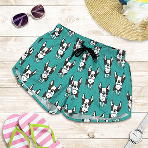 Cartoon Boston Terrier Pattern Print Women's Shorts