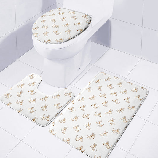 Cartoon Bull Terrier Pattern Print 3 Piece Bath Mat Set