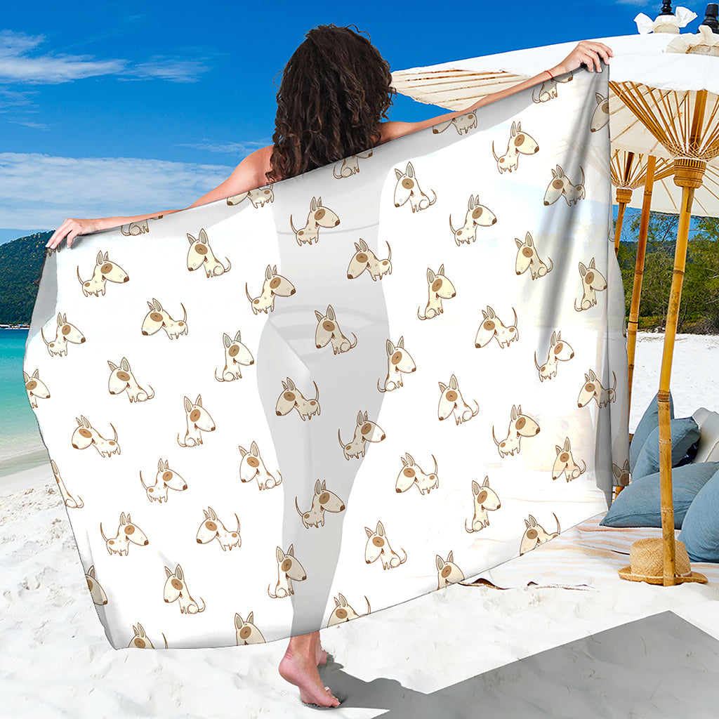 Cartoon Bull Terrier Pattern Print Beach Sarong Wrap