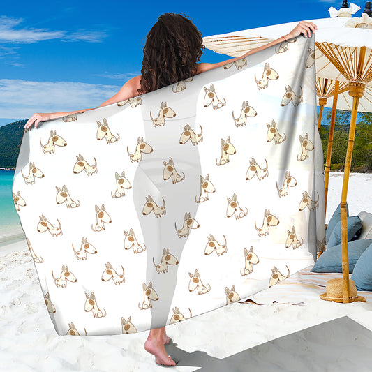 Cartoon Bull Terrier Pattern Print Beach Sarong Wrap