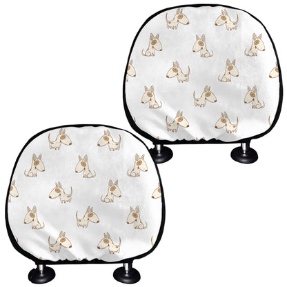 Cartoon Bull Terrier Pattern Print Car Headrest Covers