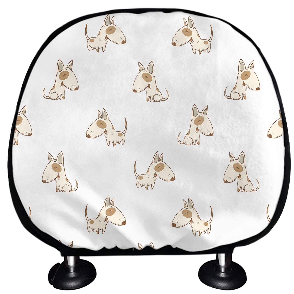 Cartoon Bull Terrier Pattern Print Car Headrest Covers