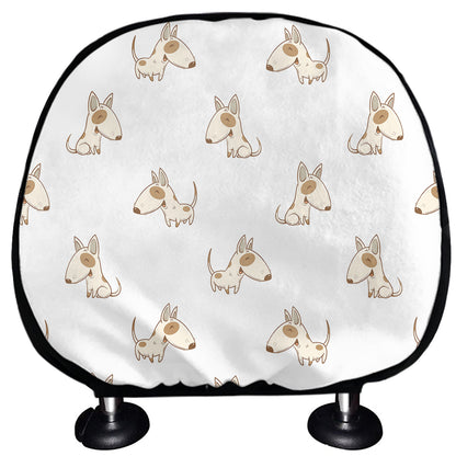Cartoon Bull Terrier Pattern Print Car Headrest Covers