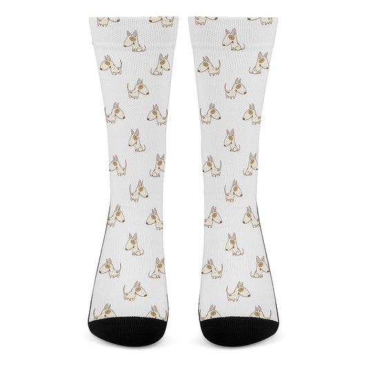 Cartoon Bull Terrier Pattern Print Crew Socks