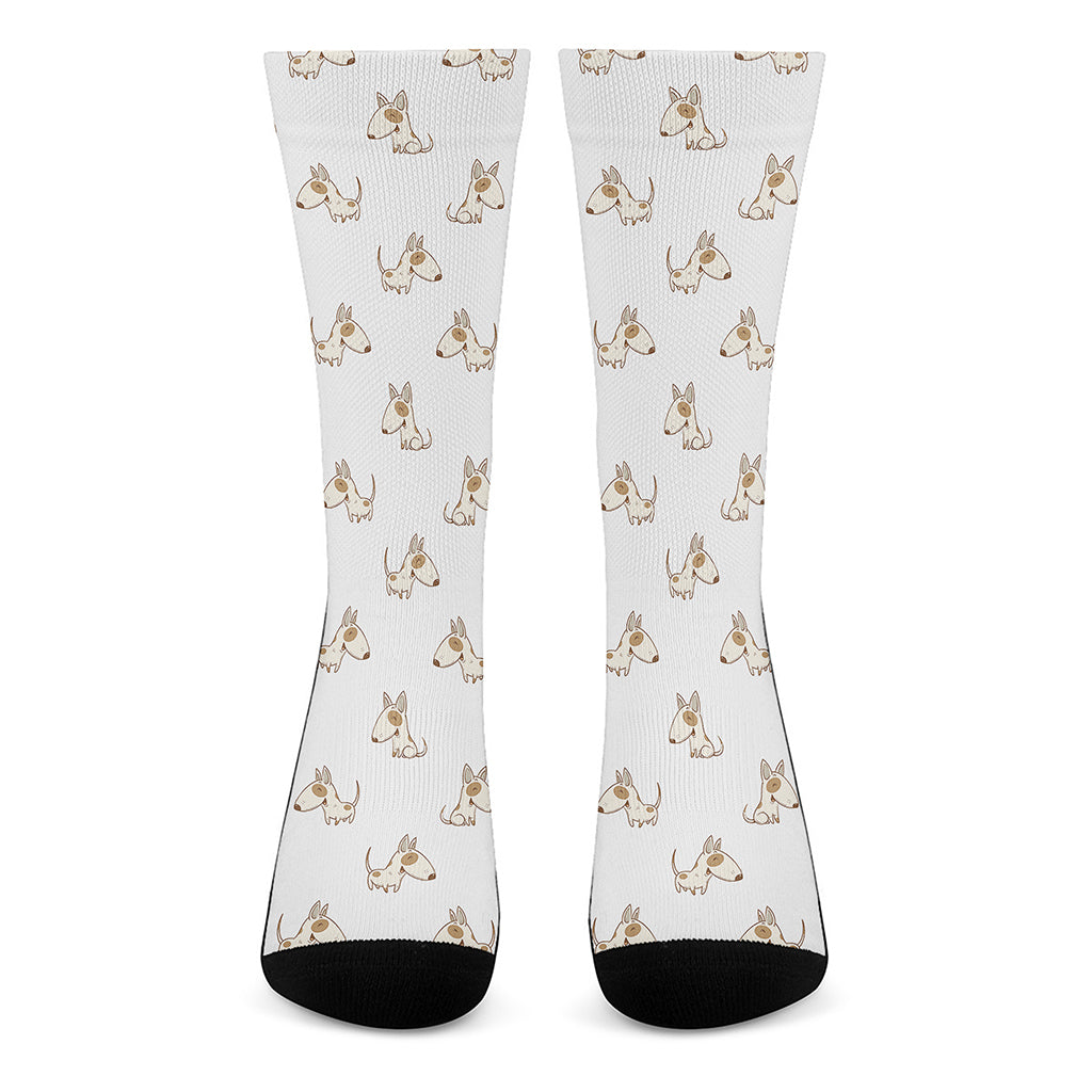 Cartoon Bull Terrier Pattern Print Crew Socks