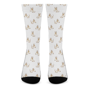 Cartoon Bull Terrier Pattern Print Crew Socks