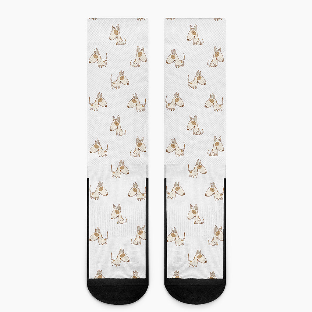 Cartoon Bull Terrier Pattern Print Crew Socks