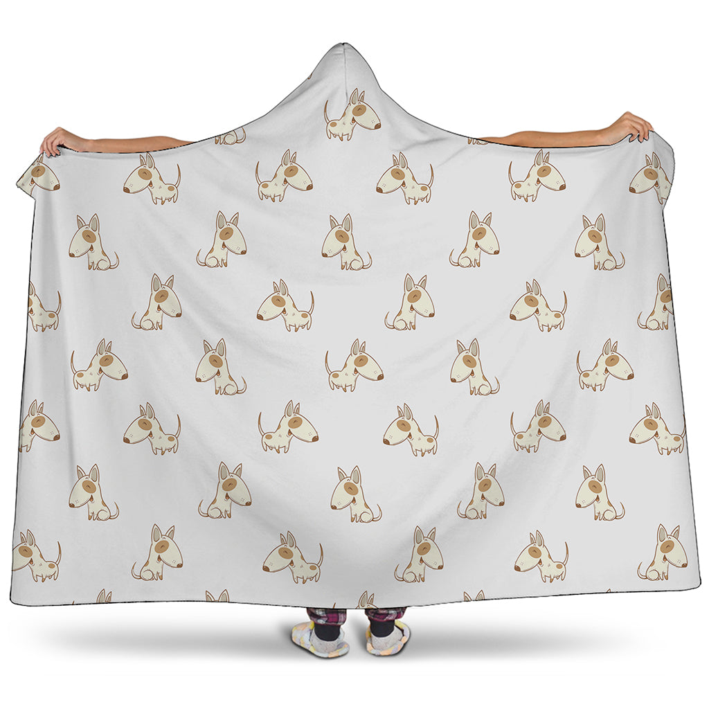 Cartoon Bull Terrier Pattern Print Hooded Blanket