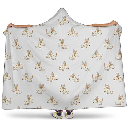 Cartoon Bull Terrier Pattern Print Hooded Blanket