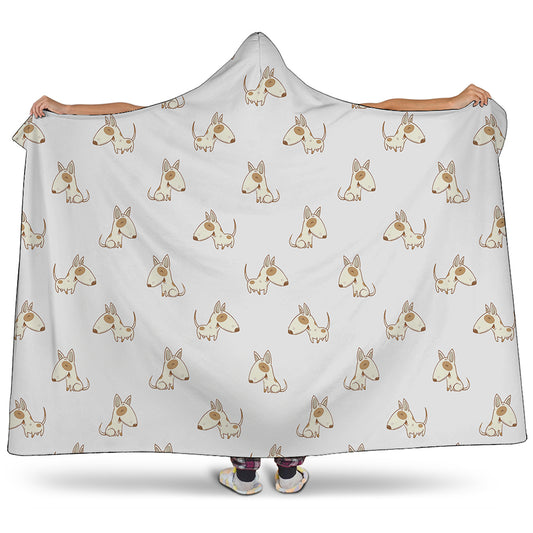 Cartoon Bull Terrier Pattern Print Hooded Blanket