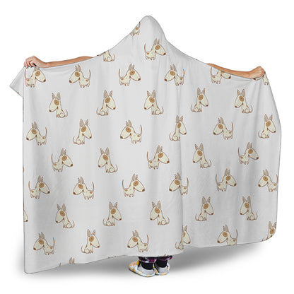 Cartoon Bull Terrier Pattern Print Hooded Blanket