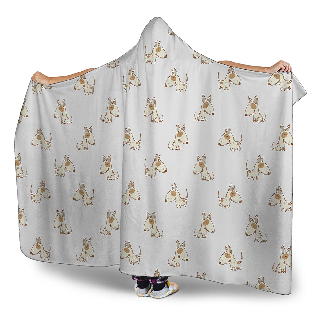 Cartoon Bull Terrier Pattern Print Hooded Blanket