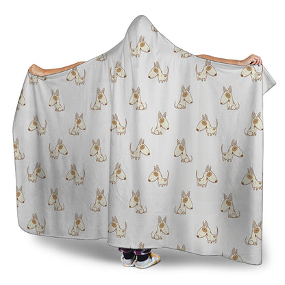 Cartoon Bull Terrier Pattern Print Hooded Blanket