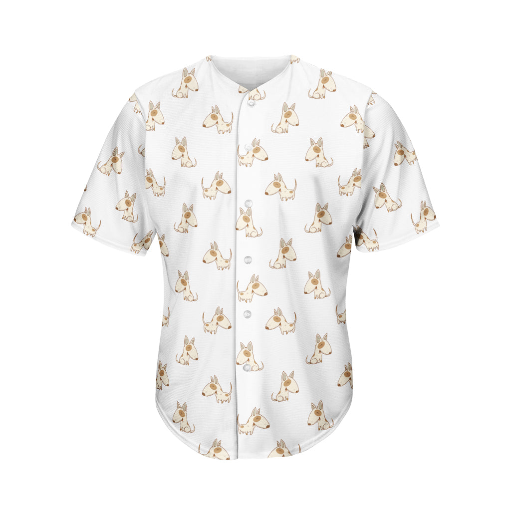 Cartoon Bull Terrier Pattern Print Men's Baseball Jersey