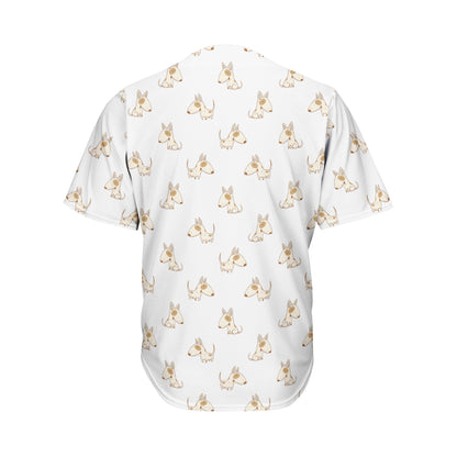 Cartoon Bull Terrier Pattern Print Men's Baseball Jersey