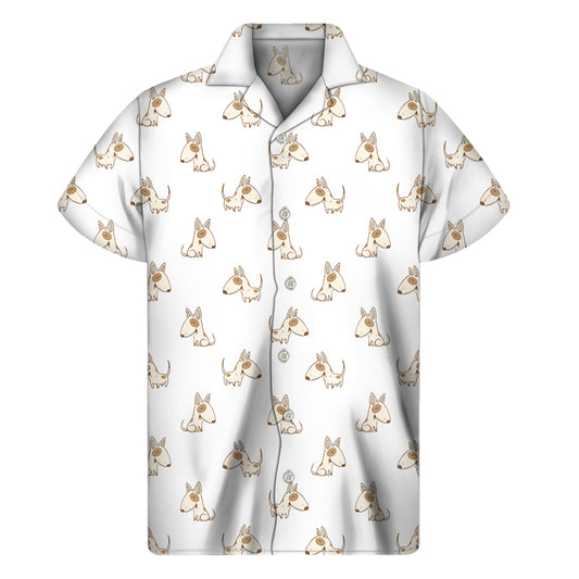 Cartoon Bull Terrier Pattern Print Men's Short Sleeve Shirt