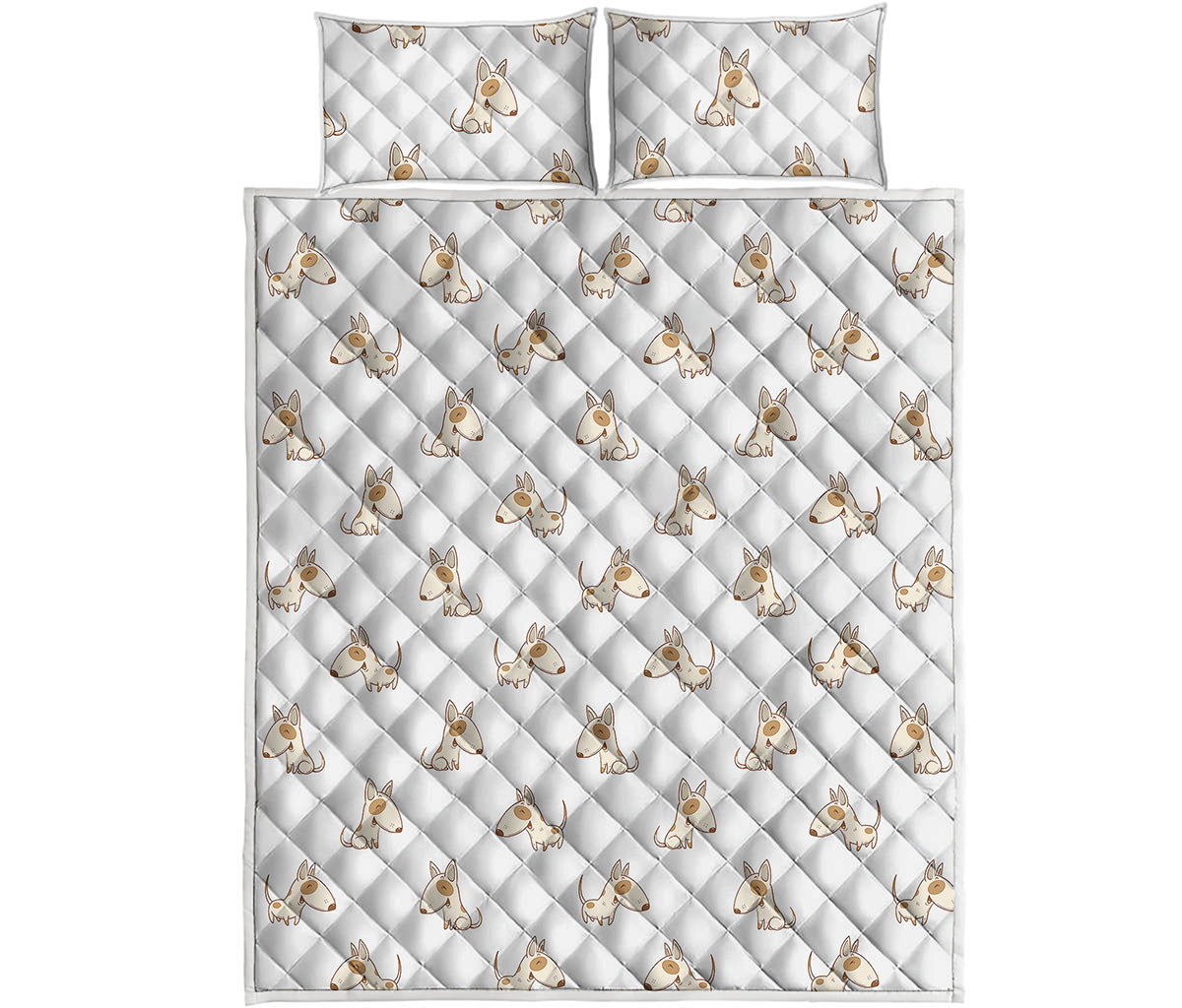 Cartoon Bull Terrier Pattern Print Quilt Bed Set