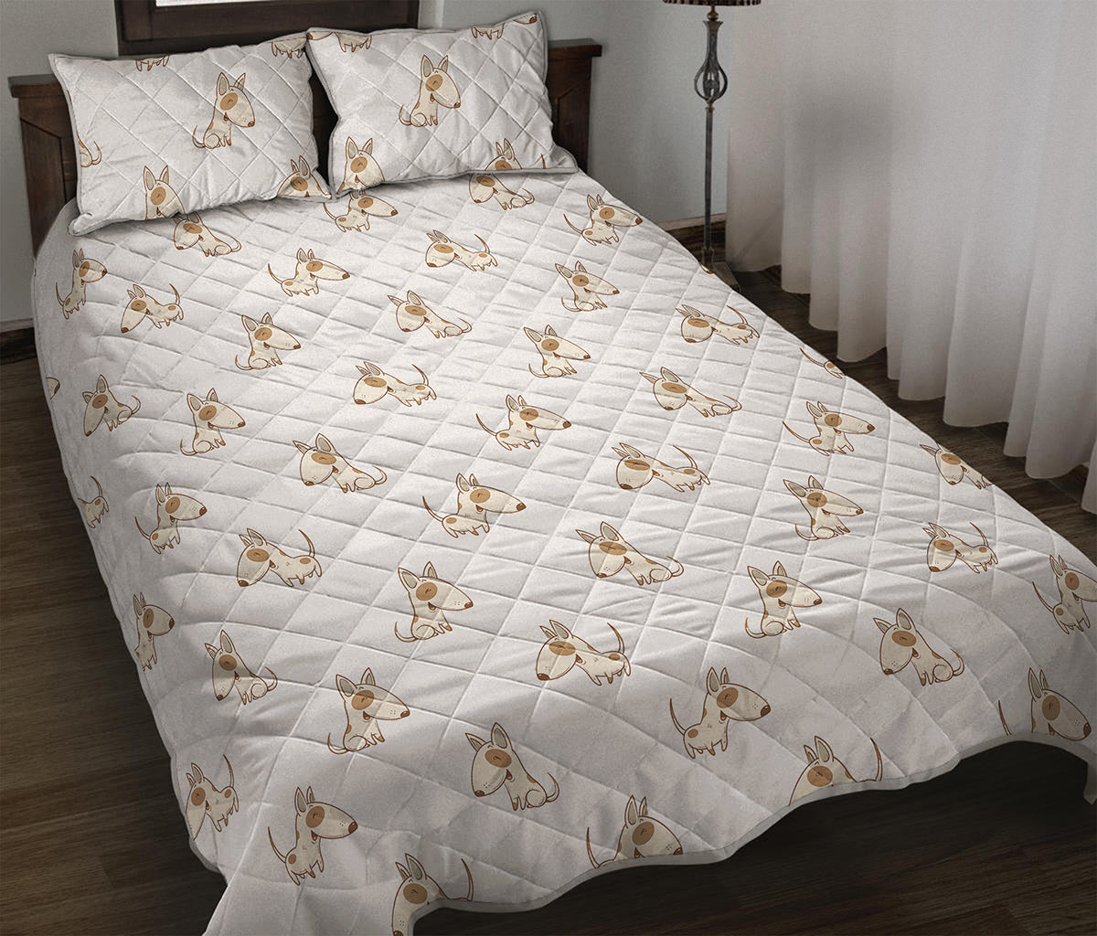 Cartoon Bull Terrier Pattern Print Quilt Bed Set