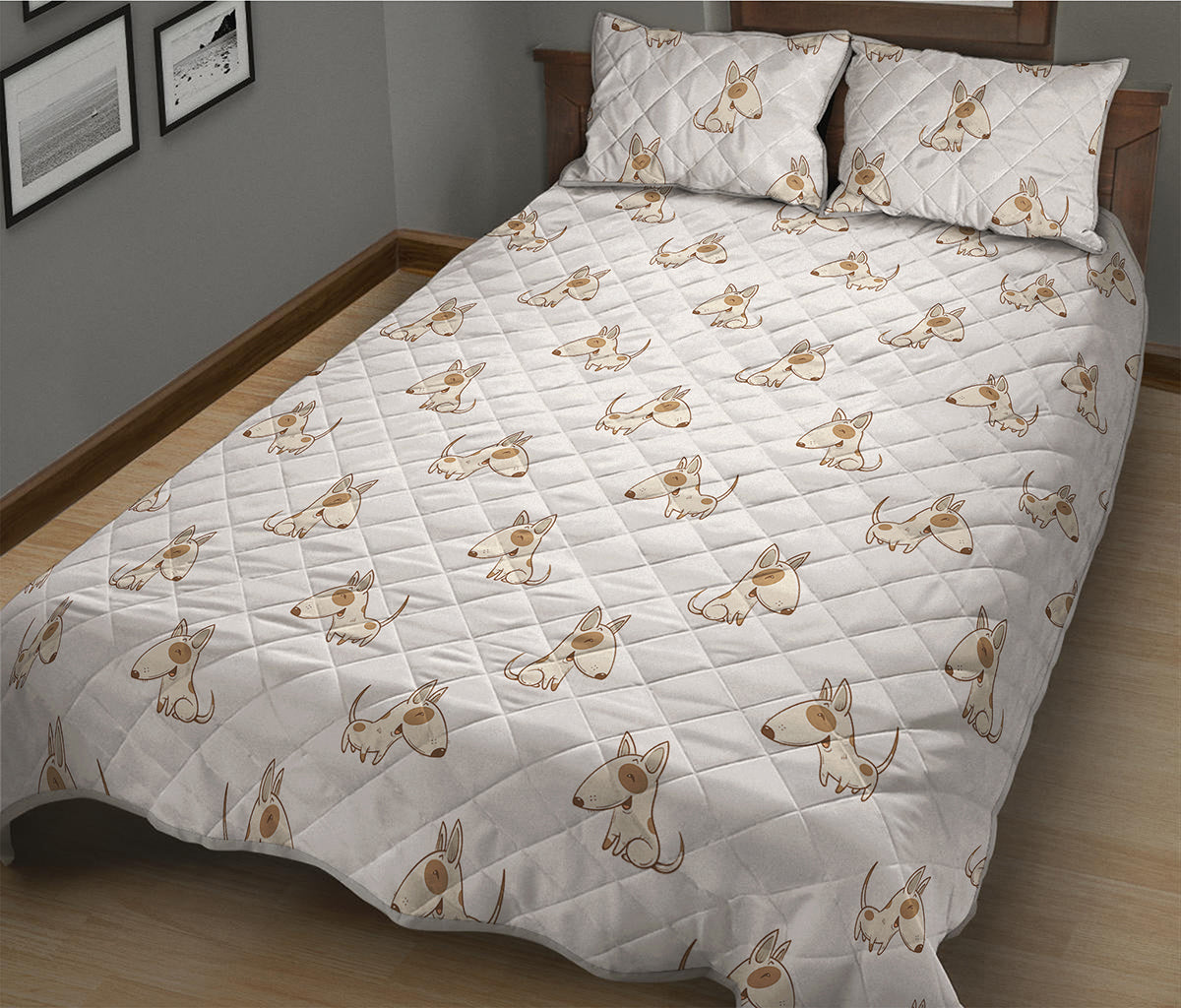 Cartoon Bull Terrier Pattern Print Quilt Bed Set