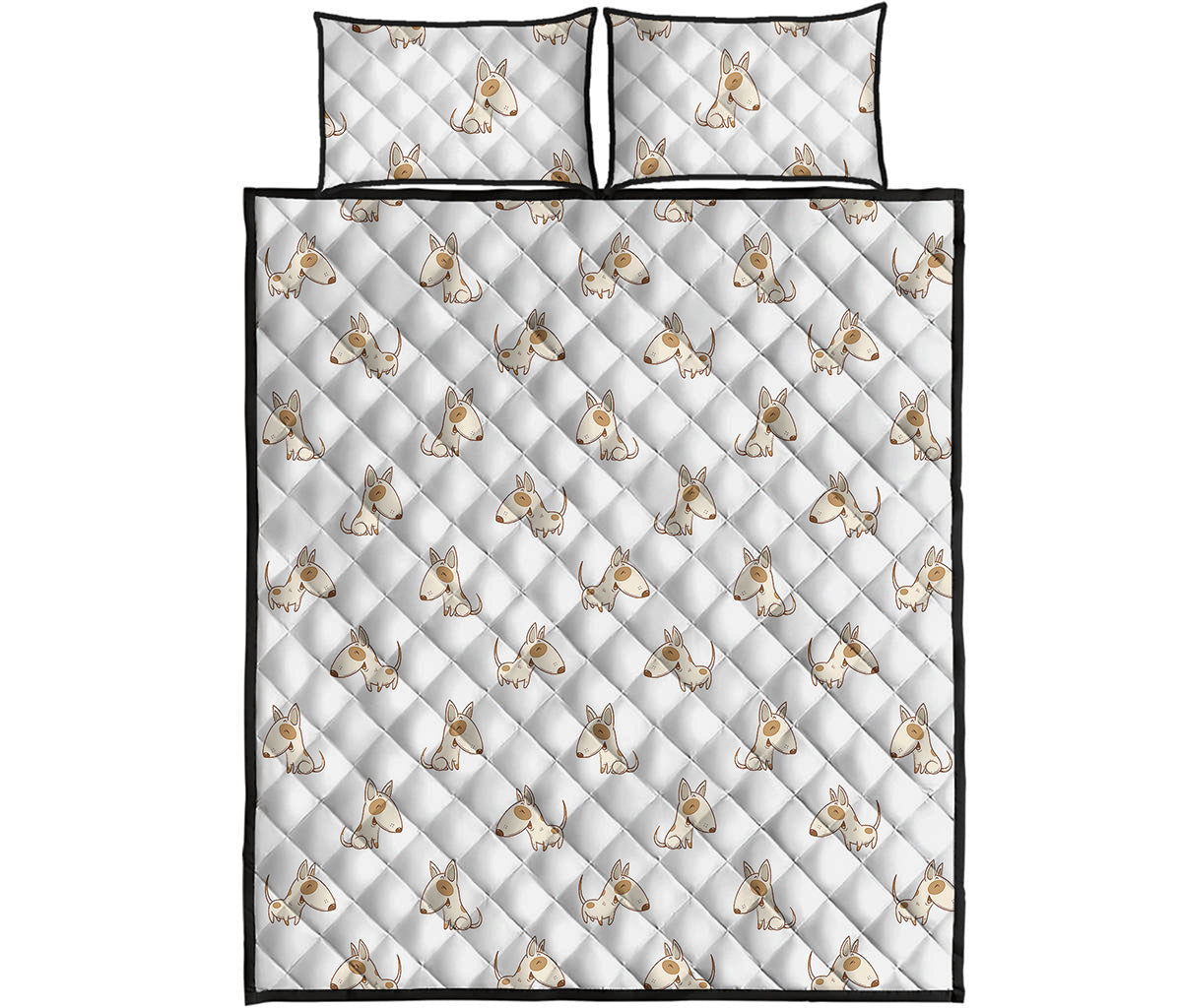 Cartoon Bull Terrier Pattern Print Quilt Bed Set